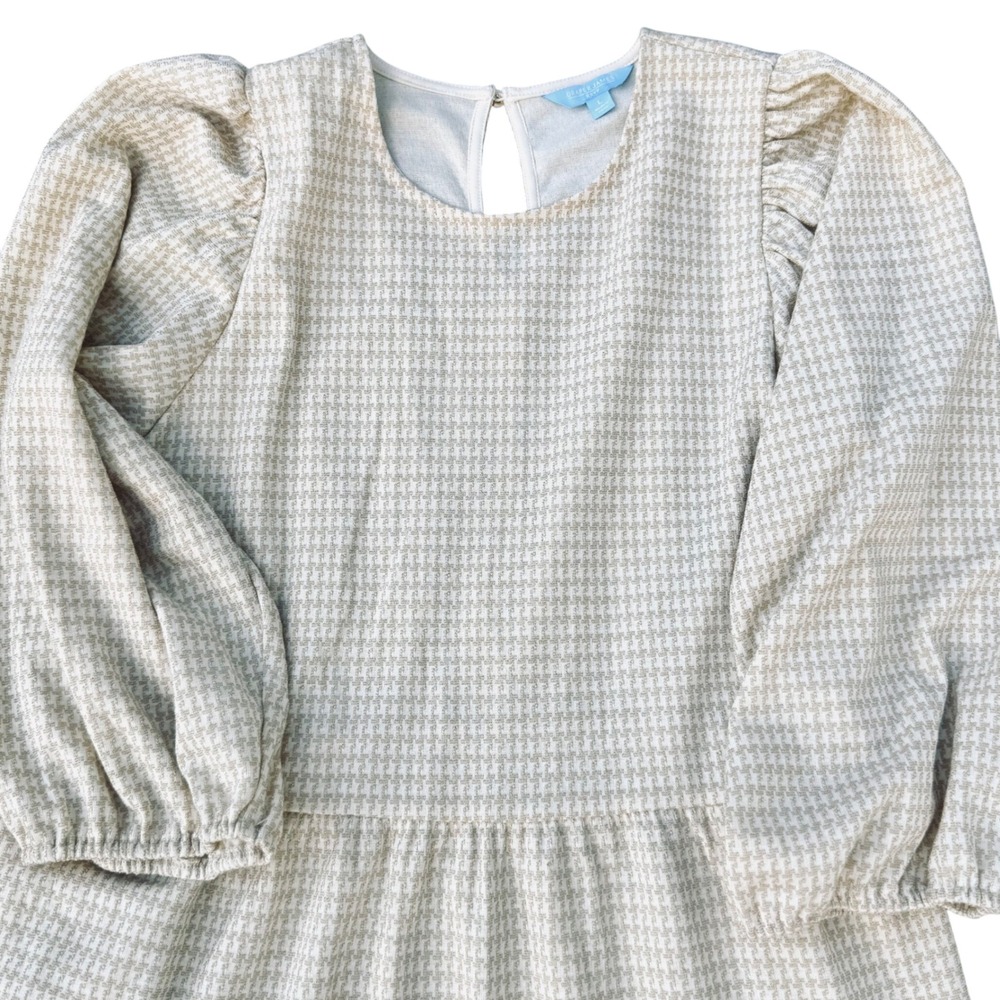 Draper James RSVP Women's Large Gold Houndstooth Tiered Hem Cottagecore Dress